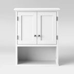 Meuble Haut Mural en Bois Blanc - Threshold™ : Étagère Flottante en MDF, Rangement au-Dessus des Toilettes, 2 Tablettes