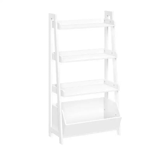 RiverRidge Amery 4-Tier 24" Ladder and Display Shelves with Storage Organizer Bin White
