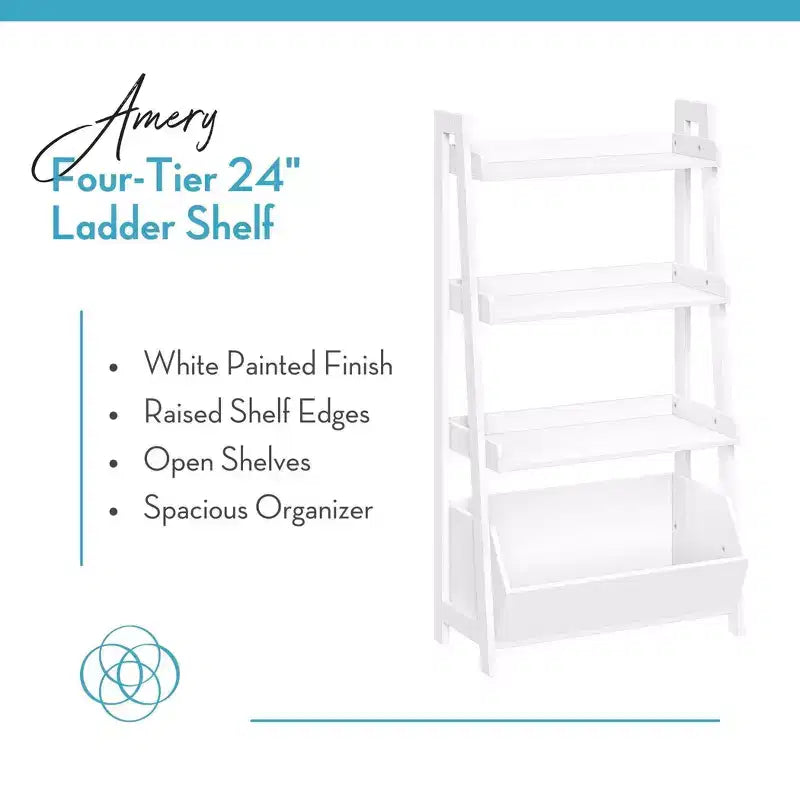 Étagères échelle et présentoir 4 niveaux 61 cm Amery avec bac de rangement blanc