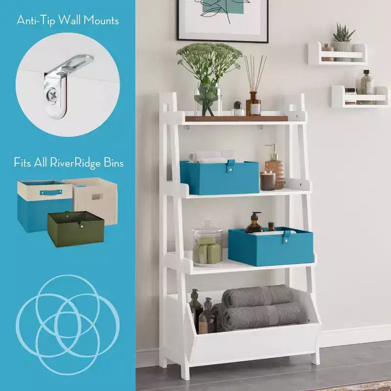 Étagères échelle et présentoir 4 niveaux 61 cm Amery avec bac de rangement blanc