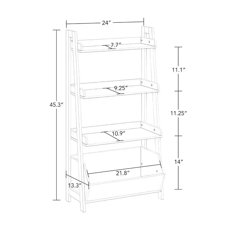 Étagères échelle et présentoir 4 niveaux 61 cm Amery avec bac de rangement blanc
