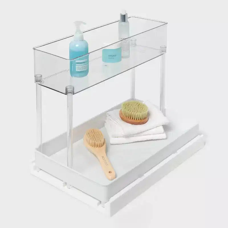 Longue tablette coulissante avec poubelle transparente