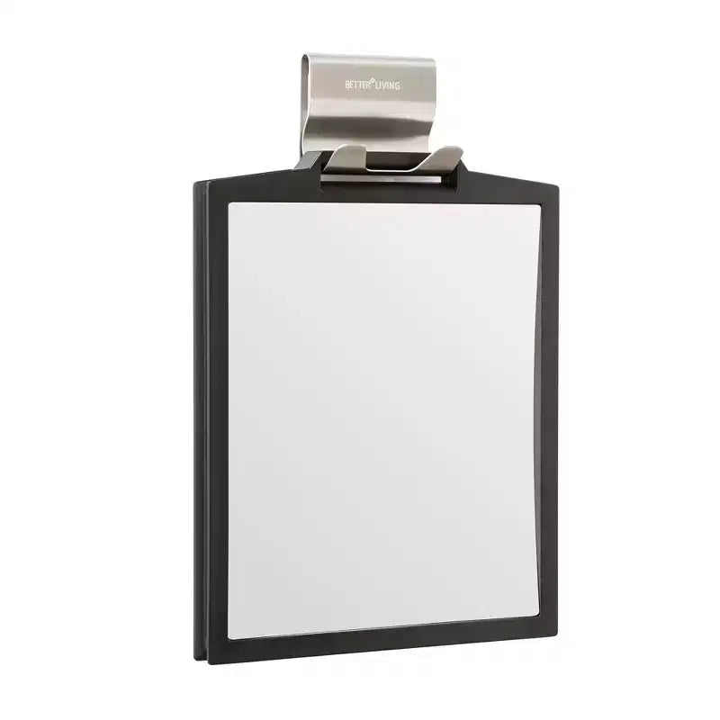 Miroir de douche grossissant double face Doppio, anti-buée et incassable, noir/acier inoxydable – Better Living Products : Fixation murale