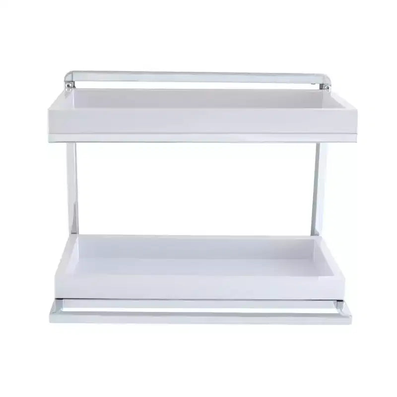 Étagère murale à 2 niveaux avec porte-serviettes et plateaux Chrome/Blanc - Danya B. : Organisateur de rangement de salle de bain moderne