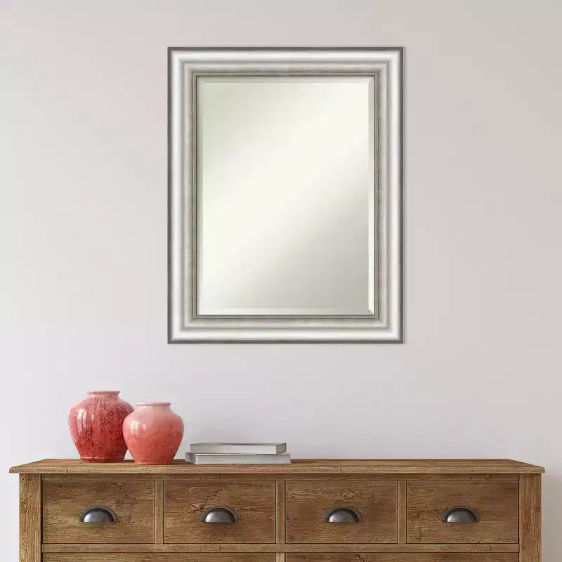 Miroir Mural Encadré de Salon Argenté 23" x 29" - Amanti Art : Rectangle Moderne, Biseauté, Aucun Assemblage Requis