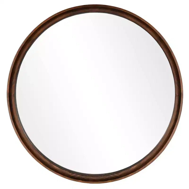 WallBeyond 26" Round Classic Wood Wall Mirror Walnut Brown