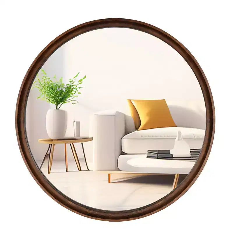 Miroir mural rond classique en bois WallBeyond de 26 po brun noyer