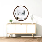 Miroir mural rond classique en bois WallBeyond de 26 po brun noyer