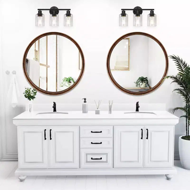 Miroir mural rond classique en bois WallBeyond de 26 po brun noyer