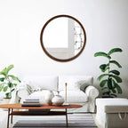 Miroir mural rond classique en bois WallBeyond de 26 po brun noyer