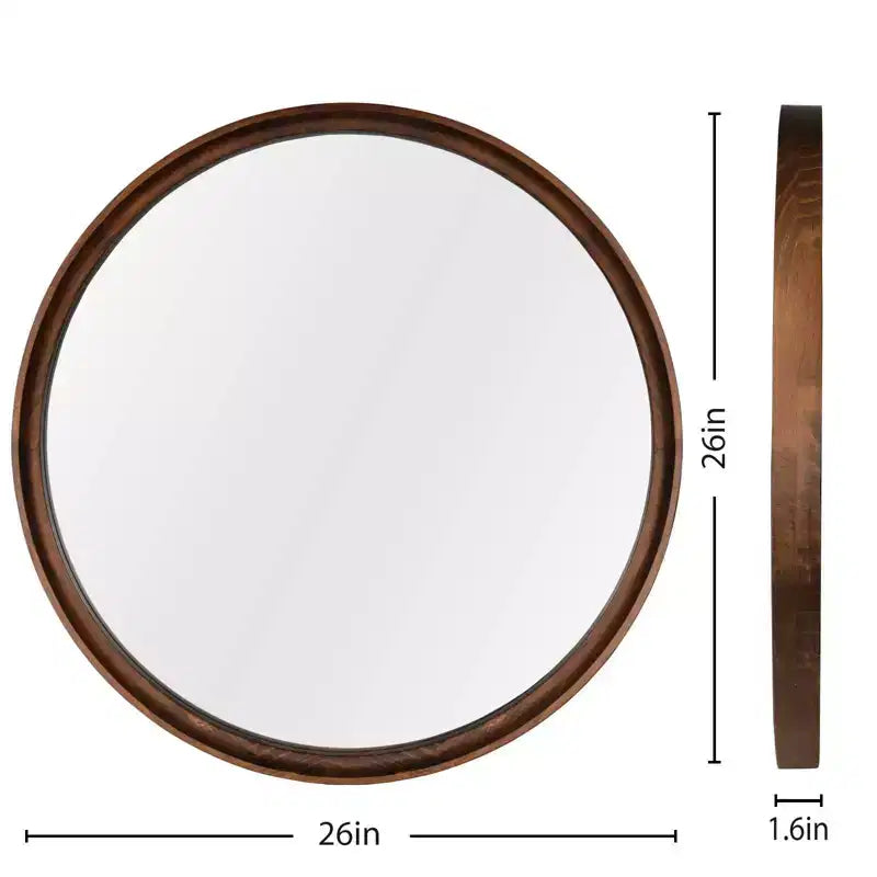 Miroir mural rond classique en bois WallBeyond de 26 po brun noyer
