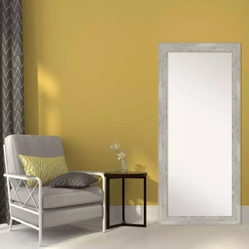 Miroir pleine longueur de 30" x 66" Dove Graywash encadré au sol/à poser - Amanti Art : Cadre en bois rustique, fixable au mur
