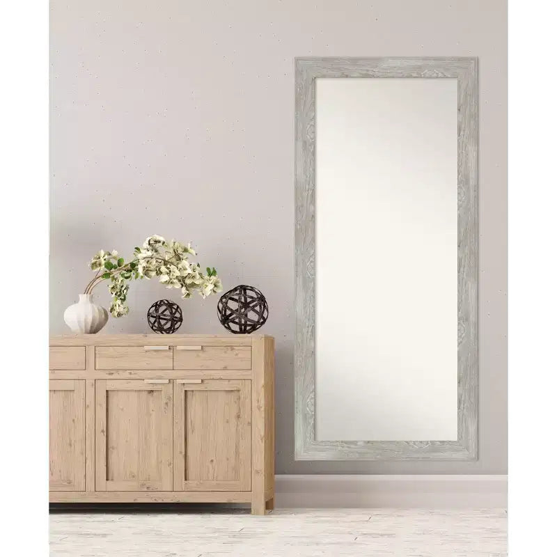 Miroir pleine longueur de 30" x 66" Dove Graywash encadré au sol/à poser - Amanti Art : Cadre en bois rustique, fixable au mur