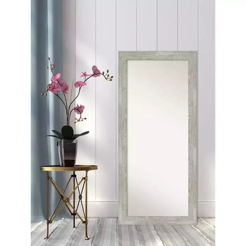 Miroir pleine longueur de 30" x 66" Dove Graywash encadré au sol/à poser - Amanti Art : Cadre en bois rustique, fixable au mur