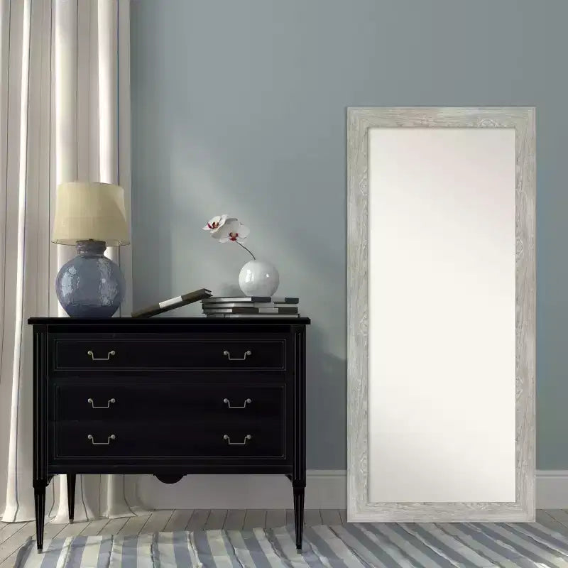 Miroir pleine longueur de 30" x 66" Dove Graywash encadré au sol/à poser - Amanti Art : Cadre en bois rustique, fixable au mur