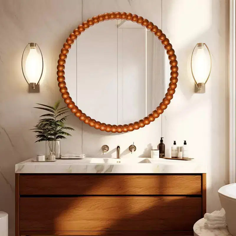 WallBeyond Miroir rond perlé doré 28 po