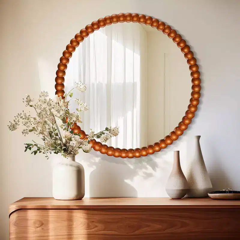 WallBeyond Miroir rond perlé doré 28 po