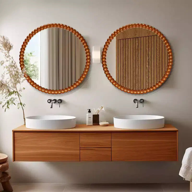 WallBeyond Miroir rond perlé doré 28 po