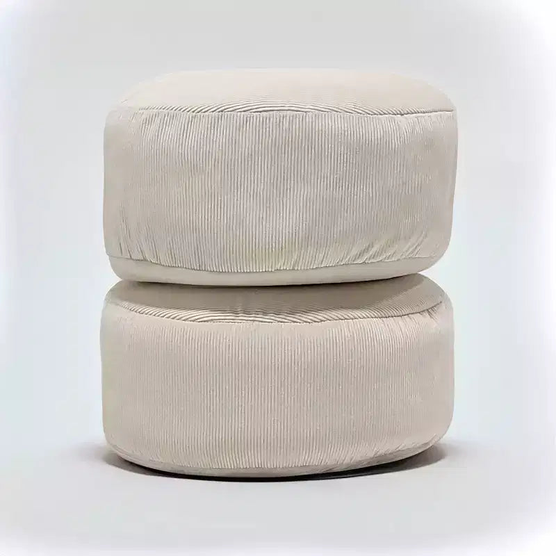 PM&J Home Set of 2 Corduroy Round Stacking Pouf Cream: Indoor Bean Bag Ottoman, Solid Pattern, Polyester, 15" Height
