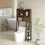 Meuble de rangement au-dessus des toilettes, Organisateur de salle de bain au-dessus des toilettes avec porte coulissante, 3 compartiments de rangement et 4 étagères ouvertes
