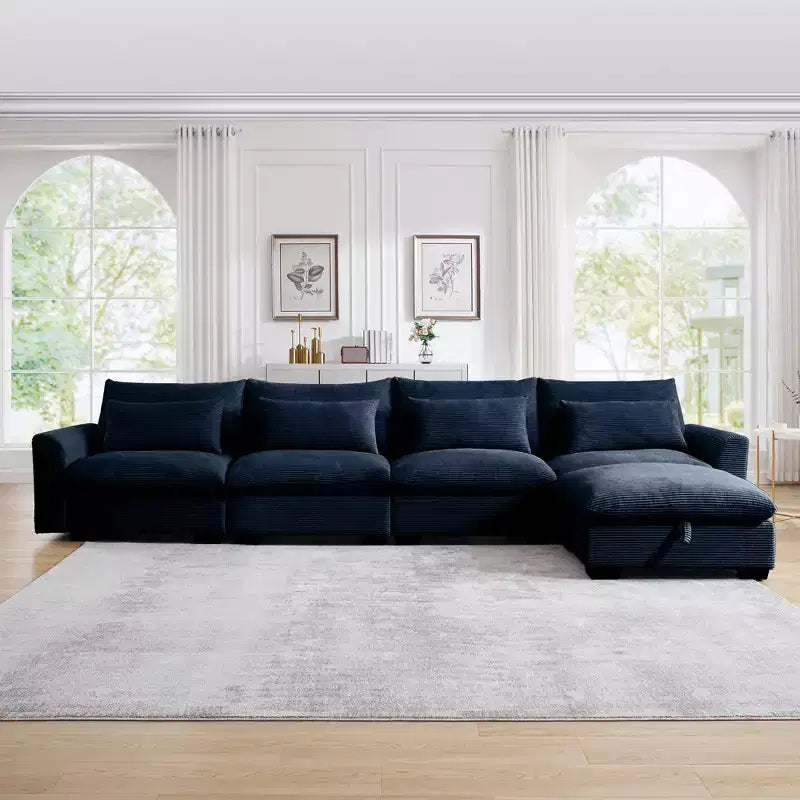 Christopher Knight Home Nelly Grand Canapé Sectionnel en Corduroy en Forme de L de 157,5, avec Ottoman de Rangement et 4 Coussins Lombaires