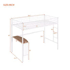 Lit mezzanine double en métal Whisen 78,1L x 41,4W avec bureau intégré, échelle et garde-corps, pour chambre à coucher