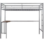 Lit mezzanine double en métal Whisen 78,1L x 41,4W avec bureau intégré, échelle et garde-corps, pour chambre à coucher