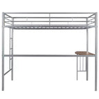 Lit mezzanine double en métal Whisen 78,1L x 41,4W avec bureau intégré, échelle et garde-corps, pour chambre à coucher