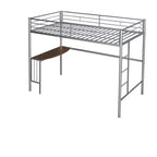 Lit mezzanine double en métal Whisen 78,1L x 41,4W avec bureau intégré, échelle et garde-corps, pour chambre à coucher