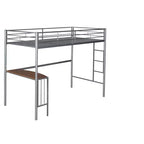 Lit mezzanine double en métal Whisen 78,1L x 41,4W avec bureau intégré, échelle et garde-corps, pour chambre à coucher