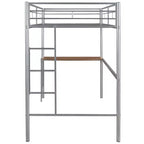 Lit mezzanine double en métal Whisen 78,1L x 41,4W avec bureau intégré, échelle et garde-corps, pour chambre à coucher