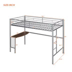 Lit mezzanine double en métal Whisen 78,1L x 41,4W avec bureau intégré, échelle et garde-corps, pour chambre à coucher