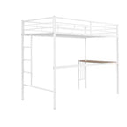 Lit mezzanine double en métal Whisen 78,1L x 41,4W avec bureau intégré, échelle et garde-corps, pour chambre à coucher