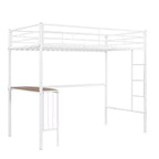 Lit mezzanine double en métal Whisen 78,1L x 41,4W avec bureau intégré, échelle et garde-corps, pour chambre à coucher