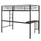 Lit mezzanine double en métal Whisen 78,1L x 41,4W avec bureau intégré, échelle et garde-corps, pour chambre à coucher