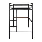 Lit mezzanine double en métal Whisen 78,1L x 41,4W avec bureau intégré, échelle et garde-corps, pour chambre à coucher