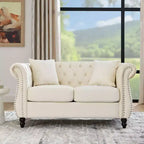 Canapé Chesterfield en velours de 58,8 pouces, canapé capitonné 2 places avec accoudoirs roulés et clous pour salon - Inclut deux oreillers