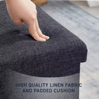 Pouffe de rangement carré pliable en lin tufté Ornavo Home de 38,1 cm, parfait pour un dortoir, une chambre ou un salon