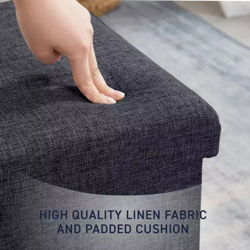 Pouffe de rangement carré pliable en lin tufté Ornavo Home de 38,1 cm, parfait pour un dortoir, une chambre ou un salon