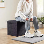 Pouffe de rangement carré pliable en lin tufté Ornavo Home de 38,1 cm, parfait pour un dortoir, une chambre ou un salon