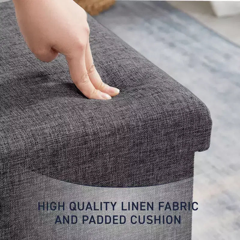Pouffe de rangement carré pliable en lin tufté Ornavo Home de 38,1 cm, parfait pour un dortoir, une chambre ou un salon