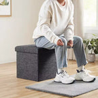 Pouffe de rangement carré pliable en lin tufté Ornavo Home de 38,1 cm, parfait pour un dortoir, une chambre ou un salon