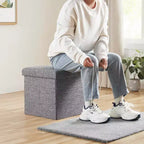 Pouffe de rangement carré pliable en lin tufté Ornavo Home de 38,1 cm, parfait pour un dortoir, une chambre ou un salon