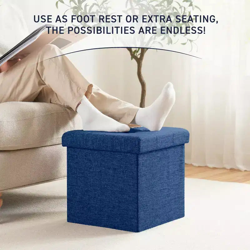 Pouffe de rangement carré pliable en lin tufté Ornavo Home de 38,1 cm, parfait pour un dortoir, une chambre ou un salon