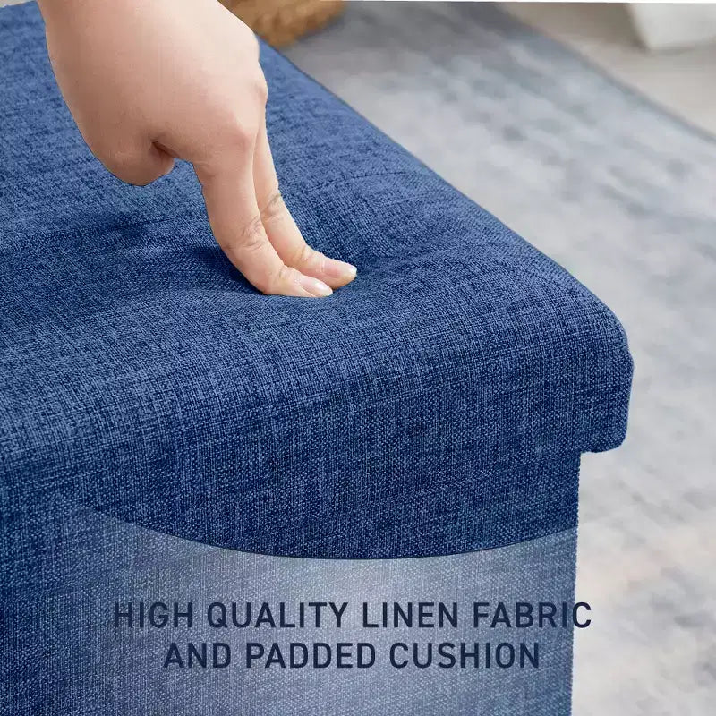 Pouffe de rangement carré pliable en lin tufté Ornavo Home de 38,1 cm, parfait pour un dortoir, une chambre ou un salon