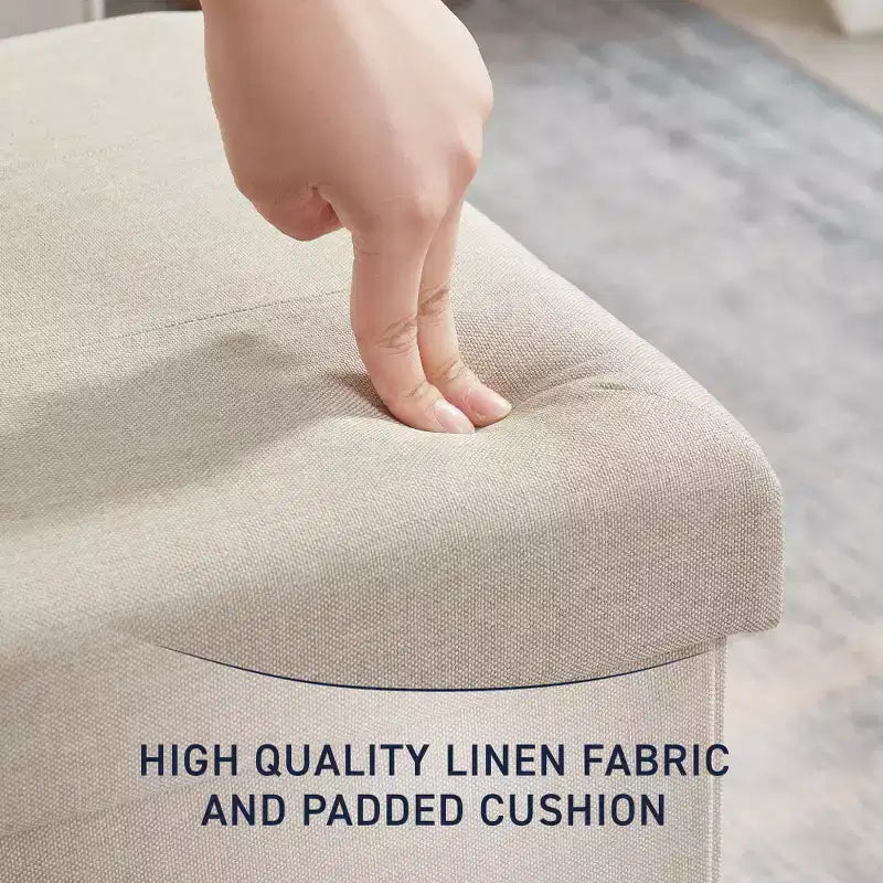 Pouffe de rangement carré pliable en lin tufté Ornavo Home de 38,1 cm, parfait pour un dortoir, une chambre ou un salon