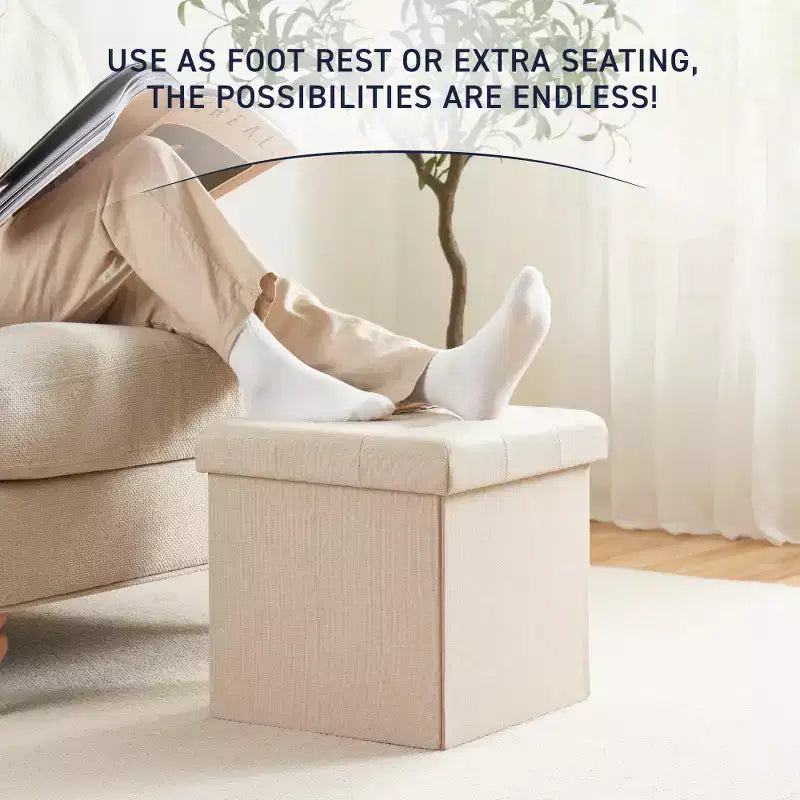 Pouffe de rangement carré pliable en lin tufté Ornavo Home de 38,1 cm, parfait pour un dortoir, une chambre ou un salon