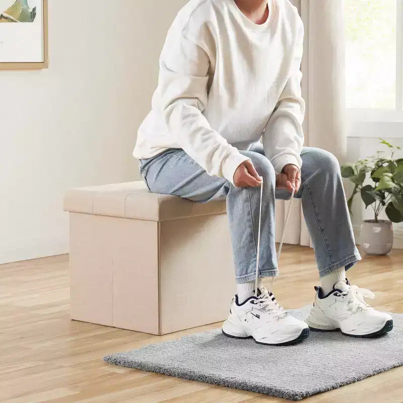 Pouffe de rangement carré pliable en lin tufté Ornavo Home de 38,1 cm, parfait pour un dortoir, une chambre ou un salon