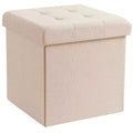 Ornavo Home Foldable Tufted Linen 15 Inch Square Cube Storage Ottoman, Perfect for Dorm, Bedroom and Living Room