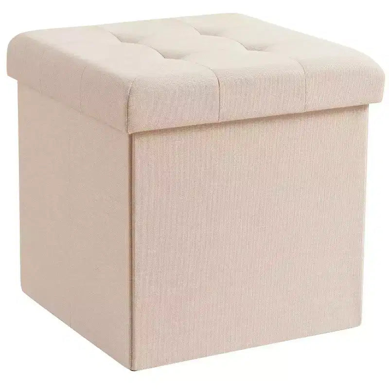 Ornavo Home Foldable Tufted Linen 15 Inch Square Cube Storage Ottoman, Perfect for Dorm, Bedroom and Living Room